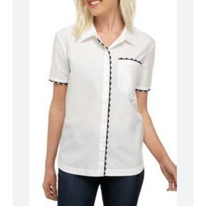 CROWN & IVY| POM POM WHITE DRESS SHIRT 100%  COTTON WOMEN'S SIZE SMALL